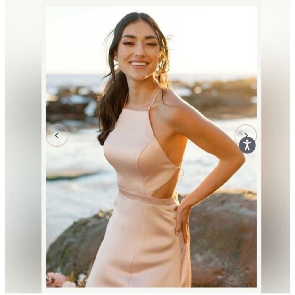 Revelry Satin Maxi Dress in Champagne color